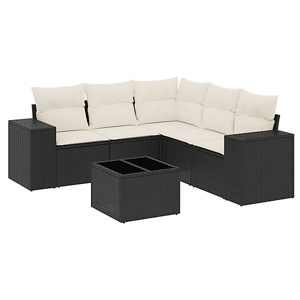 vidaXL 6-Tlg Garten-Sofagarnitur mit Kissen Schwarz Poly Rattan 3222555 günstig online kaufen