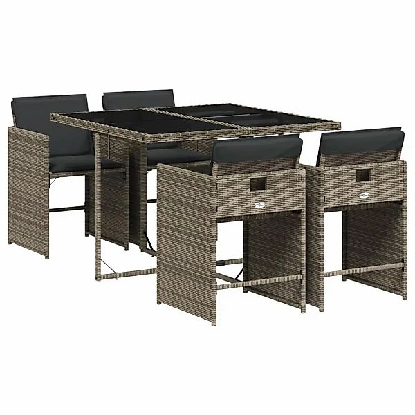 vidaXL 5-tlg Garten-Essgruppe mit Kissen Grau Poly Rattan Modell 87 günstig online kaufen