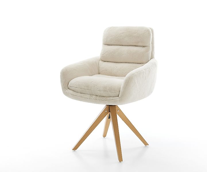 Drehstuhl Abelia-Flex mit Armlehnen Plüsch Creme-Weiß Holzgestell kantig Na günstig online kaufen