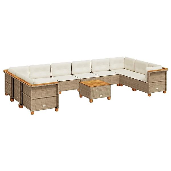 vidaXL 11-Tlg Garten-Sofagarnitur mit Kissen Beige Poly Rattan 3262027 günstig online kaufen
