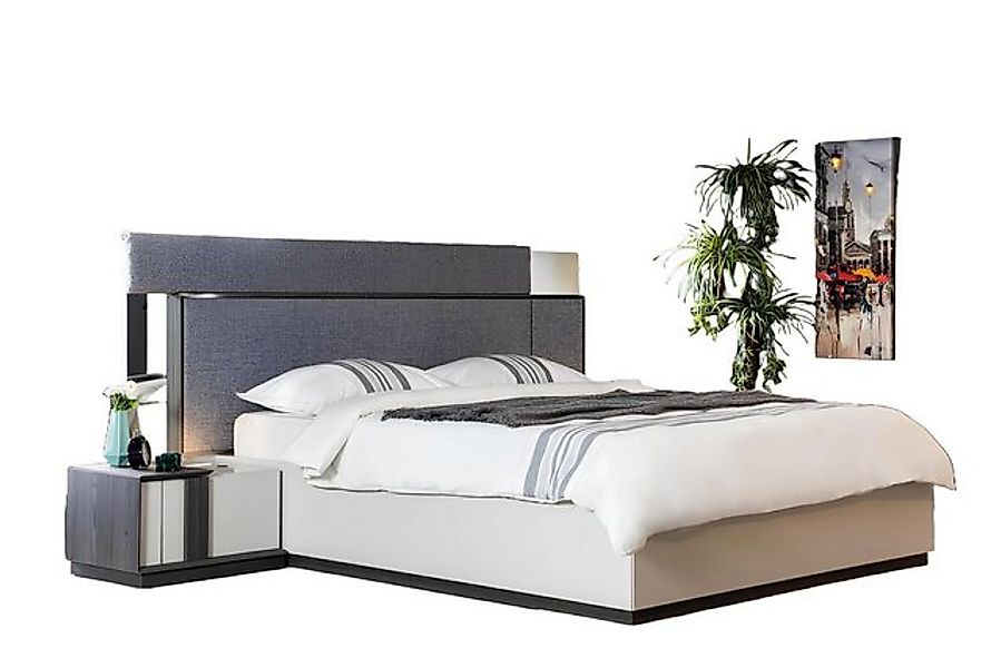 Xlmoebel Bett Modernes graues Luxus-Schlafzimmerbett aus Textilien und Holz günstig online kaufen