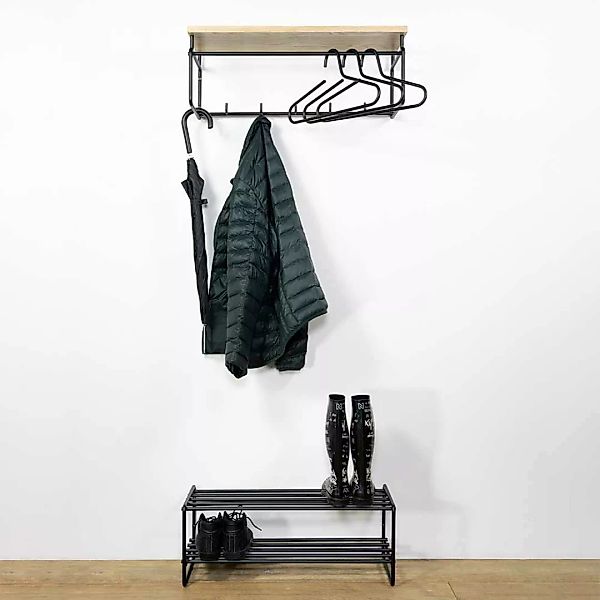 Garderobenkombination in Schwarz aus Stahl Eiche Massivholz (zweiteilig) günstig online kaufen