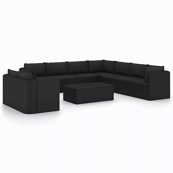 11-tlg. Garten-lounge-set Mit Kissen Poly Rattan Schwarz günstig online kaufen