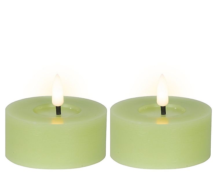 Lumineo LED-Kerze, LED Teelichter mit Timer 7x6cm Wachs Grün / Warmweiß 2 S günstig online kaufen