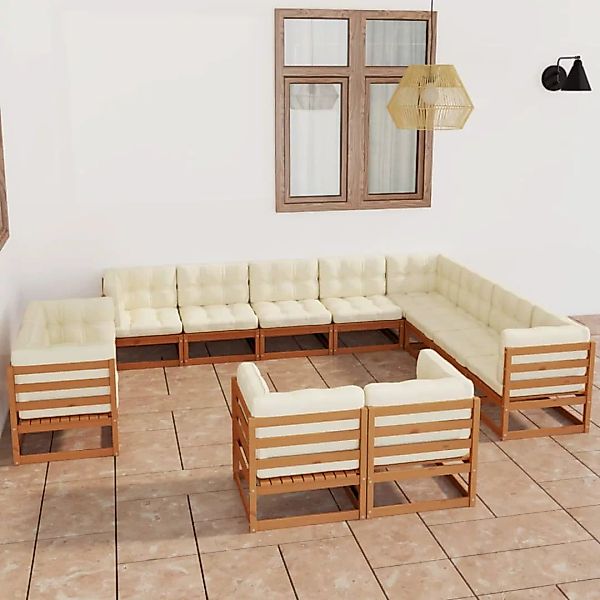 12-tlg. Garten-lounge-set Kissen Honigbraun Kiefer Massivholz günstig online kaufen