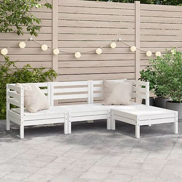 vidaXL Sofa Gartensofa 3-Sitzer mit Hocker Weiß Massivholz Kiefer günstig online kaufen