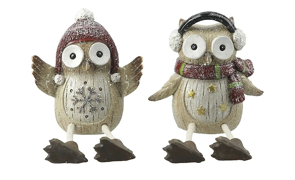 HOME STORY Dekofigur Eulen - 2er Set   ¦ braun ¦ Polyresin (Kunstharz),Stei günstig online kaufen