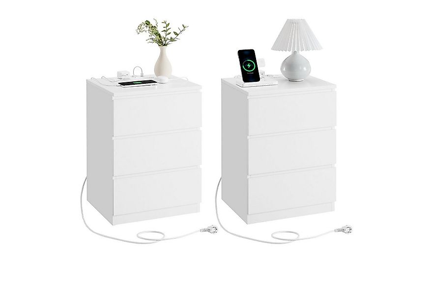VASAGLE Nachttisch (2-St), 3 Schubladen, abgeschrägte Kante, 2 AC-Steckdose günstig online kaufen