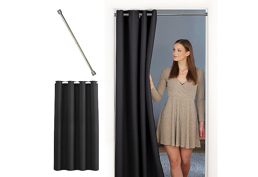 tinycurtains Türvorhang mit Stange silber 55-90 cm ohne Bohren, Thermo Vorh günstig online kaufen