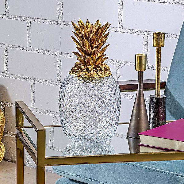 KARE Deko-Dose Pineapple, Höhe 31 cm, Glas, klar, gold günstig online kaufen