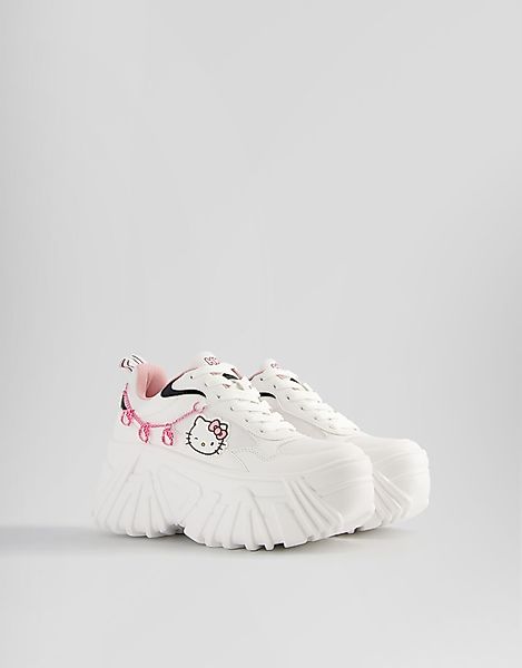 Bershka Plateau-Sneaker Hello Kitty Mit Schmuckstein Damen 34 Weiss günstig online kaufen