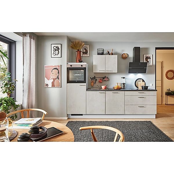 pino Küchenzeile 250 cm Beton Weißgrau Anschlag,inks 1 Geräteschrank günstig online kaufen