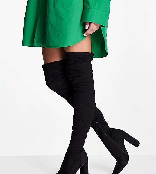 ASOS DESIGN Wide Fit – Kenni – Overknee-Stiefel in Schwarz mit Blockabsatz, günstig online kaufen