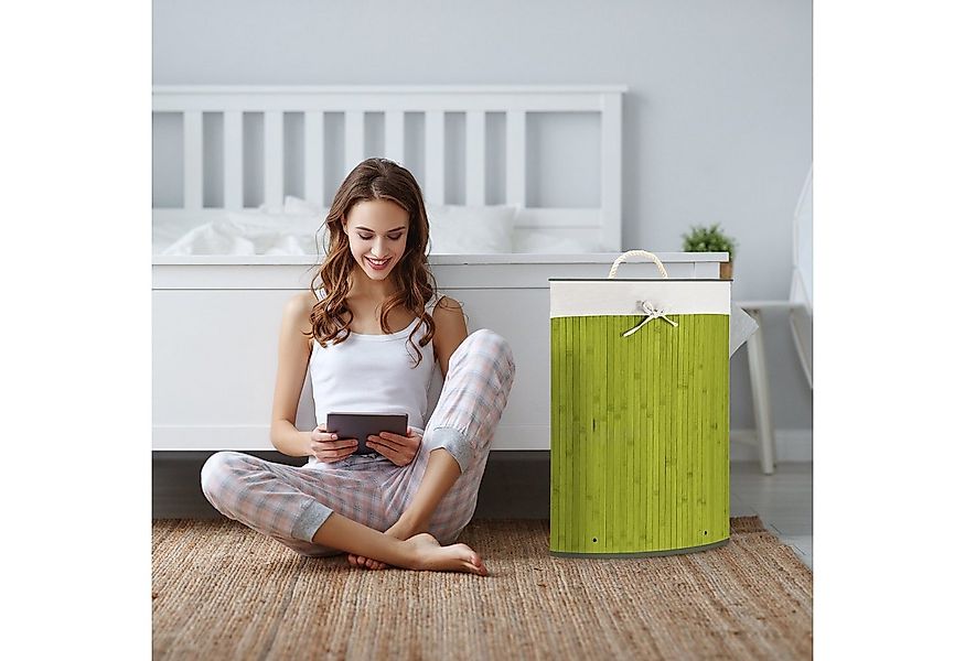 relaxdays Wäschekorb Eckwäschekorb Bambus, grün günstig online kaufen