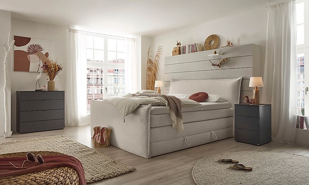 set one by Musterring Boxspringbett "Florida" in modernem Cord-Bezug, mit B günstig online kaufen