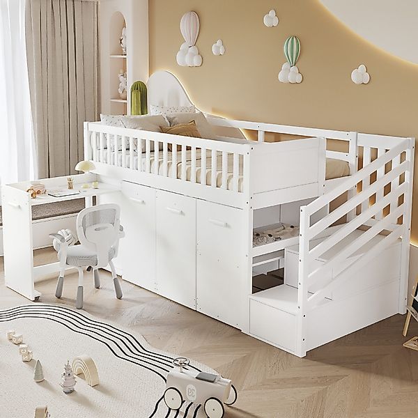 Flieks Hochbett Kinderbett 90x200cm mit herausnehmbarem günstig online kaufen
