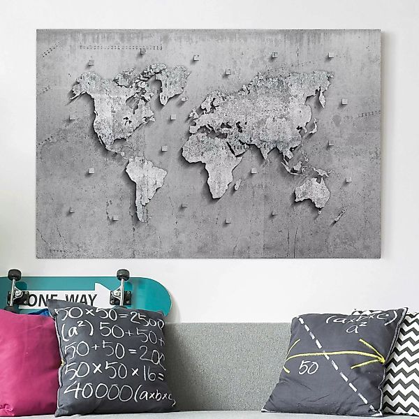 Leinwandbild Weltkarte - Querformat Beton Weltkarte günstig online kaufen