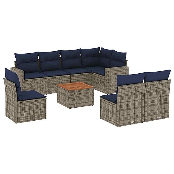 vidaXL 9-Tlg Garten-Sofagarnitur mit Kissen Grau Poly Rattan 3256495 günstig online kaufen