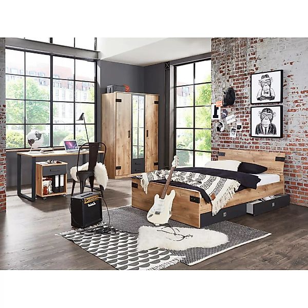 Jugendzimmer Set mit Bett 90cm Bettschubkästen Kleiderschrank 135cm und Sch günstig online kaufen