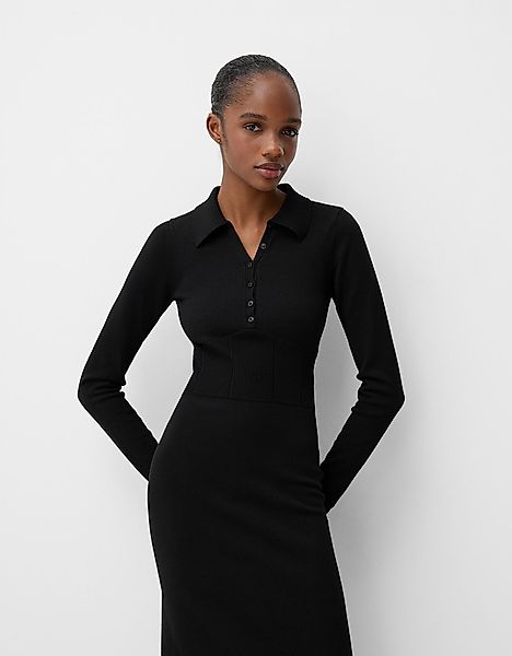 Bershka Midikleid Mit Polokragen Damen L Schwarz günstig online kaufen