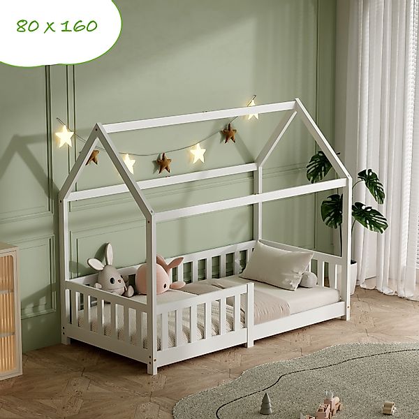ecoMI Kinderbett Hausbett, Rausfallschutz, Lattenrost, 90x200 günstig online kaufen