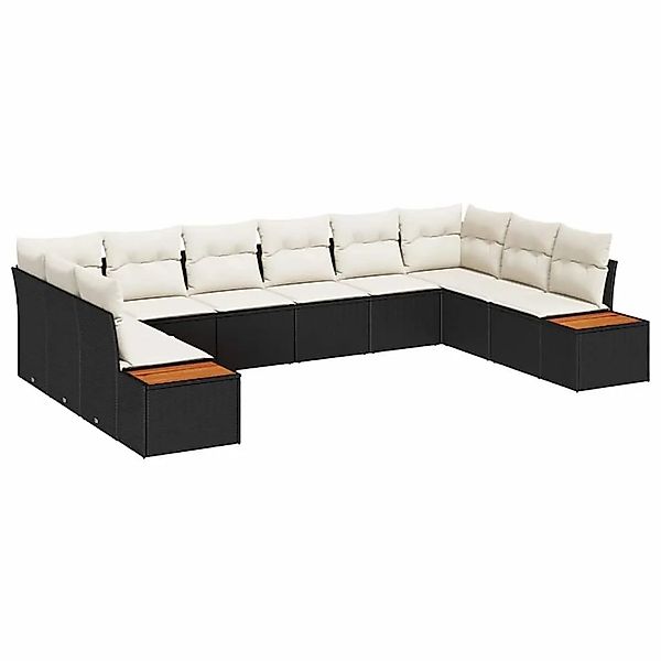 vidaXL Gartensofa-Set mit Kissen 10 Stk Schwarz und Creme Polyrattan 335684 günstig online kaufen