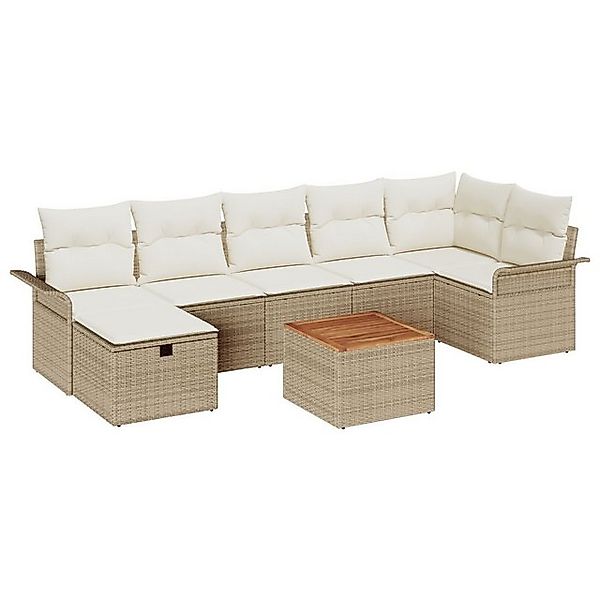 vidaXL Loungesofa 8-Teiliges Garten Sofa Set mit Kissen Beige Poly Rattan, günstig online kaufen