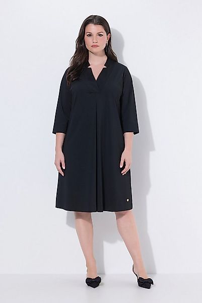 Ulla Popken Midikleid Kleid A-Linie Kelchkragen V-Ausschnitt 3/4-Arm günstig online kaufen