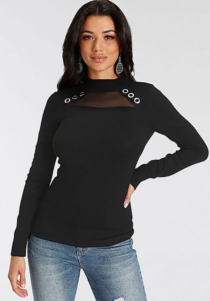 Melrose Strickpullover mit Nietendetails und Mesh-Einsatz günstig online kaufen