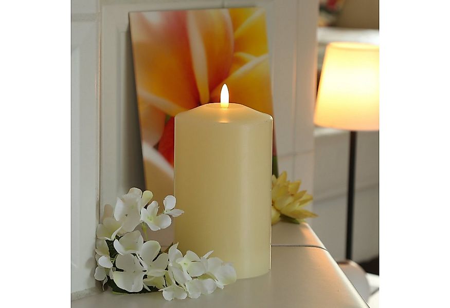 MARELIDA LED-Kerze Stumpenkerze Echtwachs flackernd H: 19cm D: 10cm Timer c günstig online kaufen