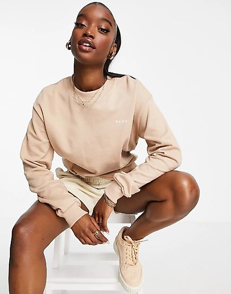 NA-KD – Sweatshirt mit Logodruck in Beige-Neutral günstig online kaufen