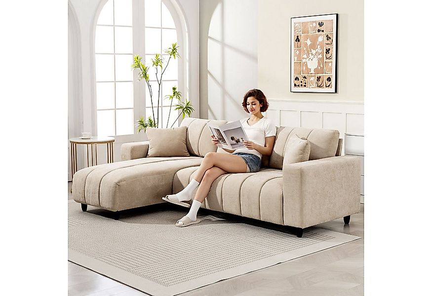 HOMCOM Ecksofa mit 2 Kissen, Couchgarnitur 1 Teile, für Wohnzimmer, Beige günstig online kaufen