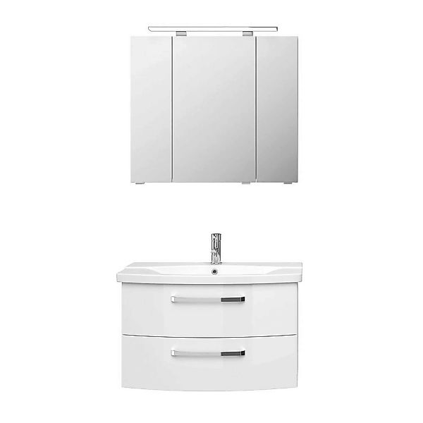 Badezimmer Waschplatz FES-4010-66 mit Waschtisch und Spiegelschrank in weiß günstig online kaufen