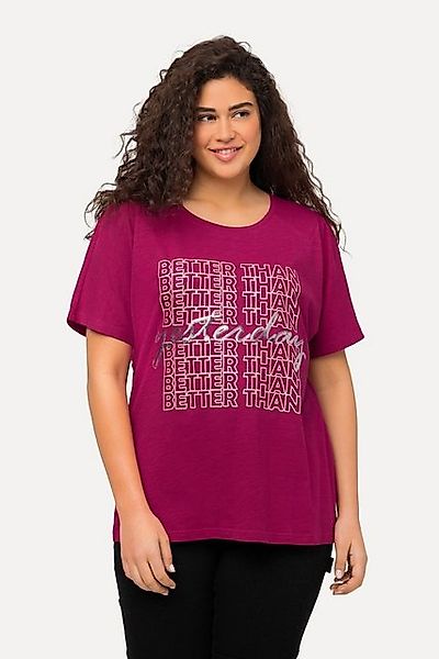 Ulla Popken T-Shirt T-Shirt Schriftmotiv Pailletten Rundhals Halbarm günstig online kaufen
