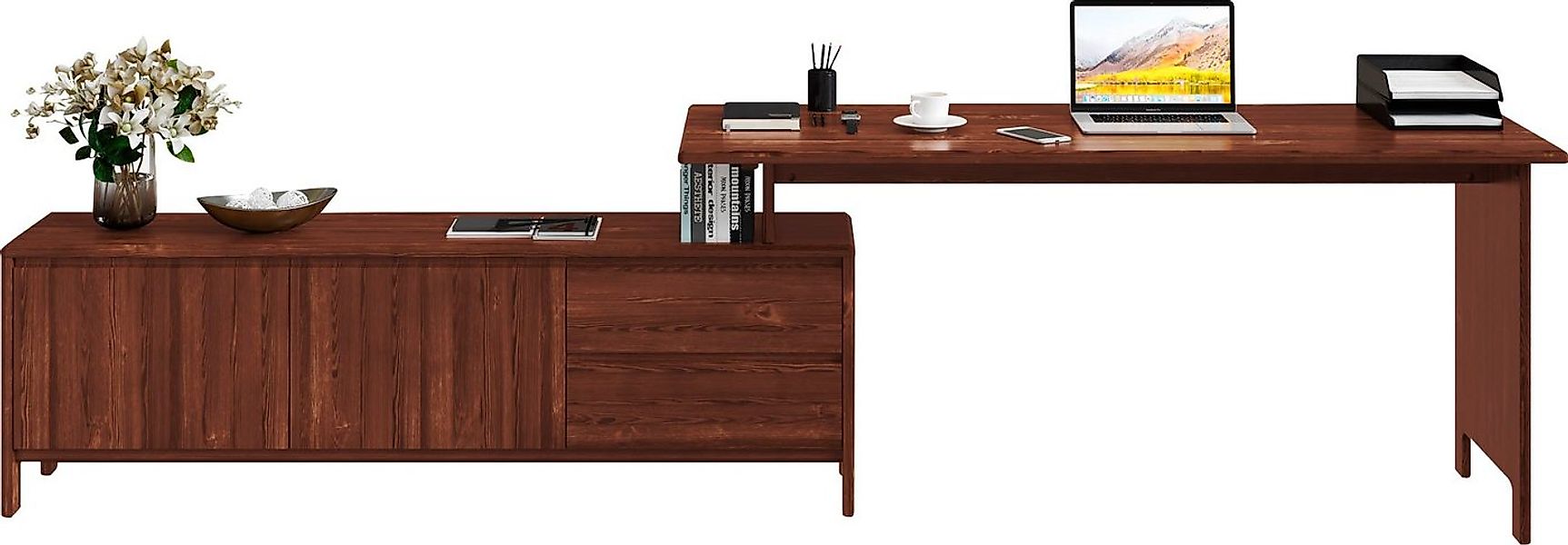 Home affaire Schreibtisch Luven, aus Massivholz, in 2 Breiten, variable Nut günstig online kaufen