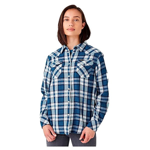Wrangler Boyfriend Western Langarm-shirt L Majolica Blue günstig online kaufen