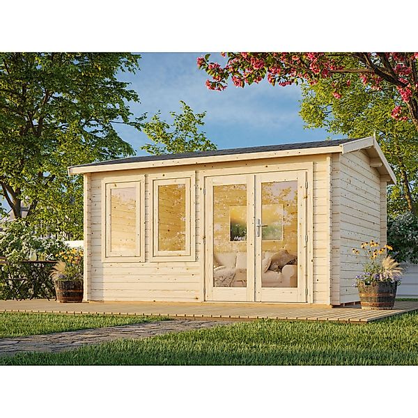 Palmako Iris Holz-Gartenhaus Grau Satteldach Tauchgrundiert 390 cm x 300 cm günstig online kaufen