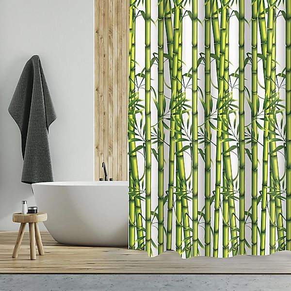 MSV Duschvorhang Bambus Polyester 180 cm x 200 cm Grün-Weiß günstig online kaufen