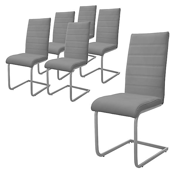 ML-Design Esszimmerstühle 6Er Set Grau Freischwinger Stuhl aus Kunstleder günstig online kaufen