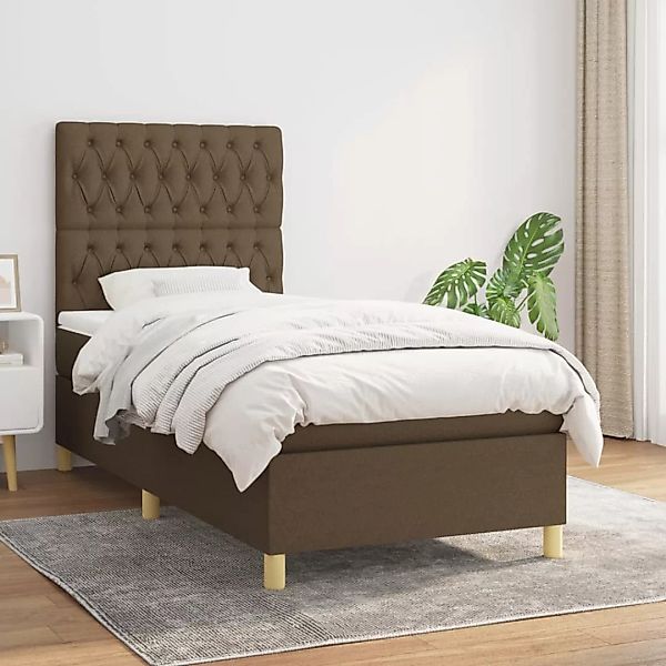 vidaXL Boxspringbett Boxspringbett mit Matratze Dunkelbraun 100x200 cm Stof günstig online kaufen