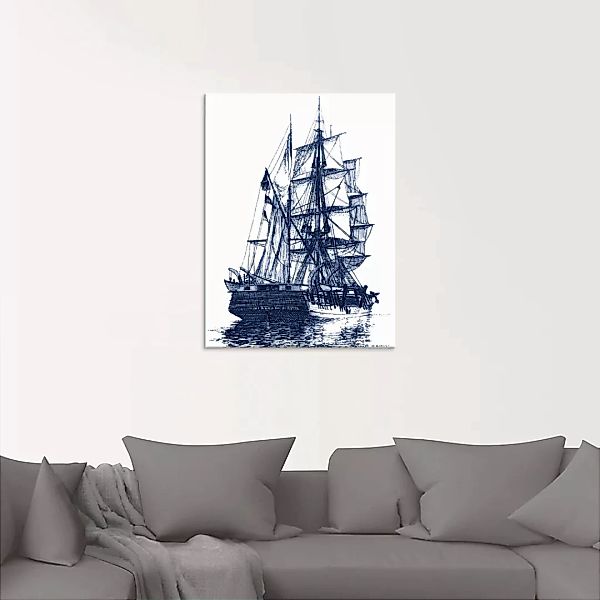 Artland Glasbild "Antikes Schiff in blau I", Boote & Schiffe, (1 St.), in v günstig online kaufen