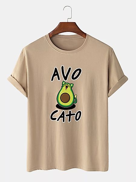 Männer 100% Baumwolle Spaß Cartoon Avocado gedruckt Casual T-Shirt günstig online kaufen