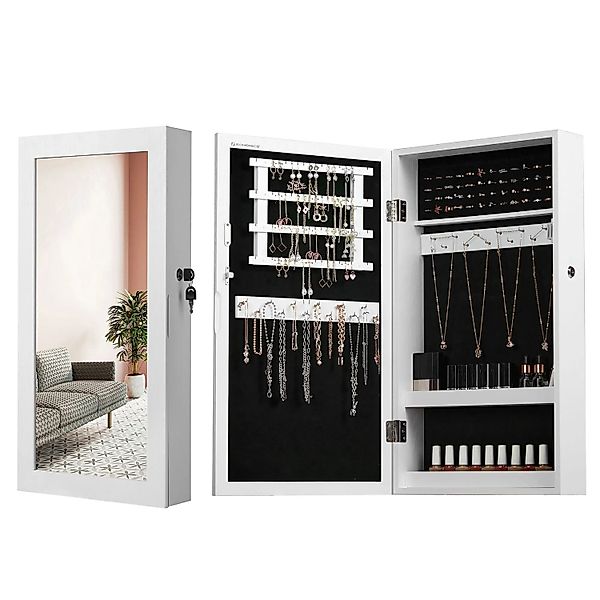 Songmics Schmuckschrank Berit Wandmontage 37 x 10,5 x 67 cm Weiß günstig online kaufen