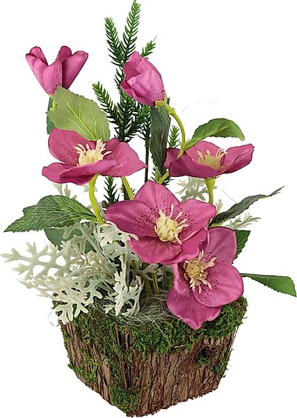 Winterliche Kunstpflanze Gesteck mit Christrosen im günstig online kaufen