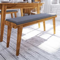 Esszimmer Sitzbank aus Wildeiche Massivholz Hellgrau Webstoff günstig online kaufen