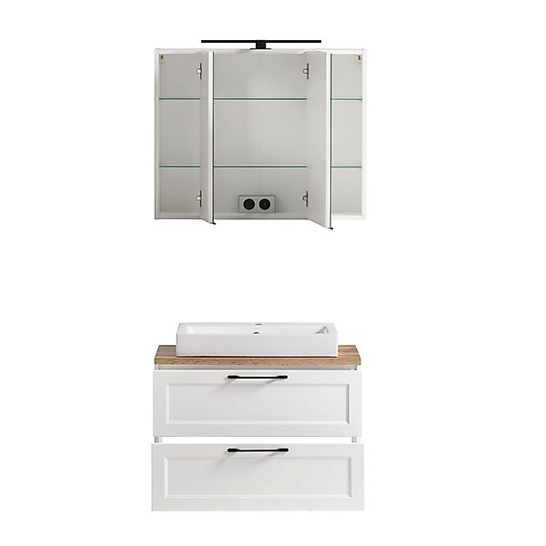 Held Möbel 2-tlg. Waschtisch-Set Padua 80 cm matt Weiß-Weiß - Aufsatzbecken günstig online kaufen