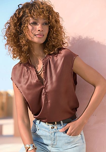 LASCANA Satinbluse mit kurzen Ärmeln, elegant günstig online kaufen