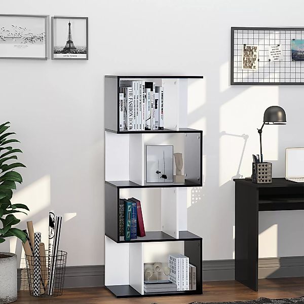 HOMCOM  Bücherregal S-förmiges Standregal Lagerregal 4-stufige Vitrine mit günstig online kaufen