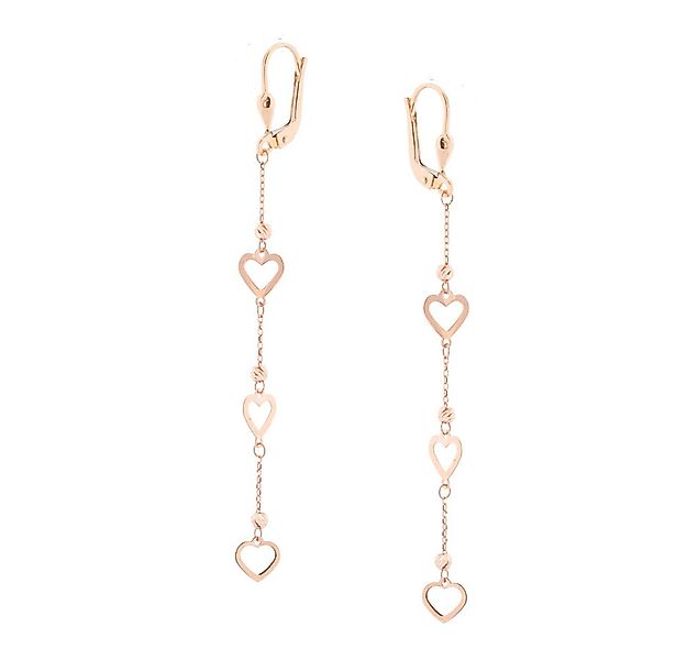 Golders Paar Ohrhänger Ketten-Ohrringe mit kleinen Herzchen 585 Rotgold (2- günstig online kaufen