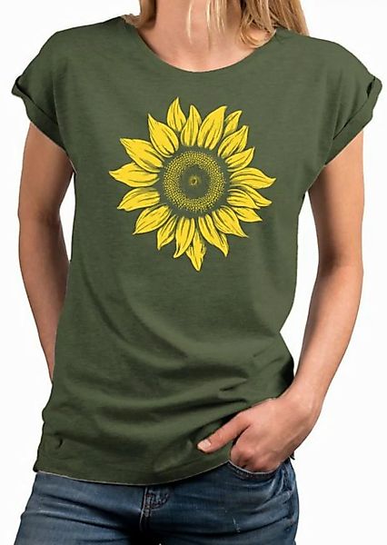 MAKAYA Print-Shirt Damen Blumenprint Sonnenblume Blumen Motiv Blumenmuster günstig online kaufen